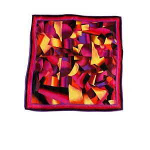 Elaine Gold Silk Scarf Bold Abstract Design Red Purple Yellow Japan Made